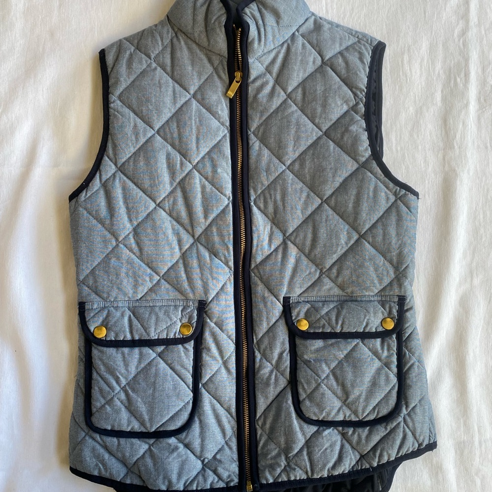 Light Blue Quilted Vest with  Navy Trim